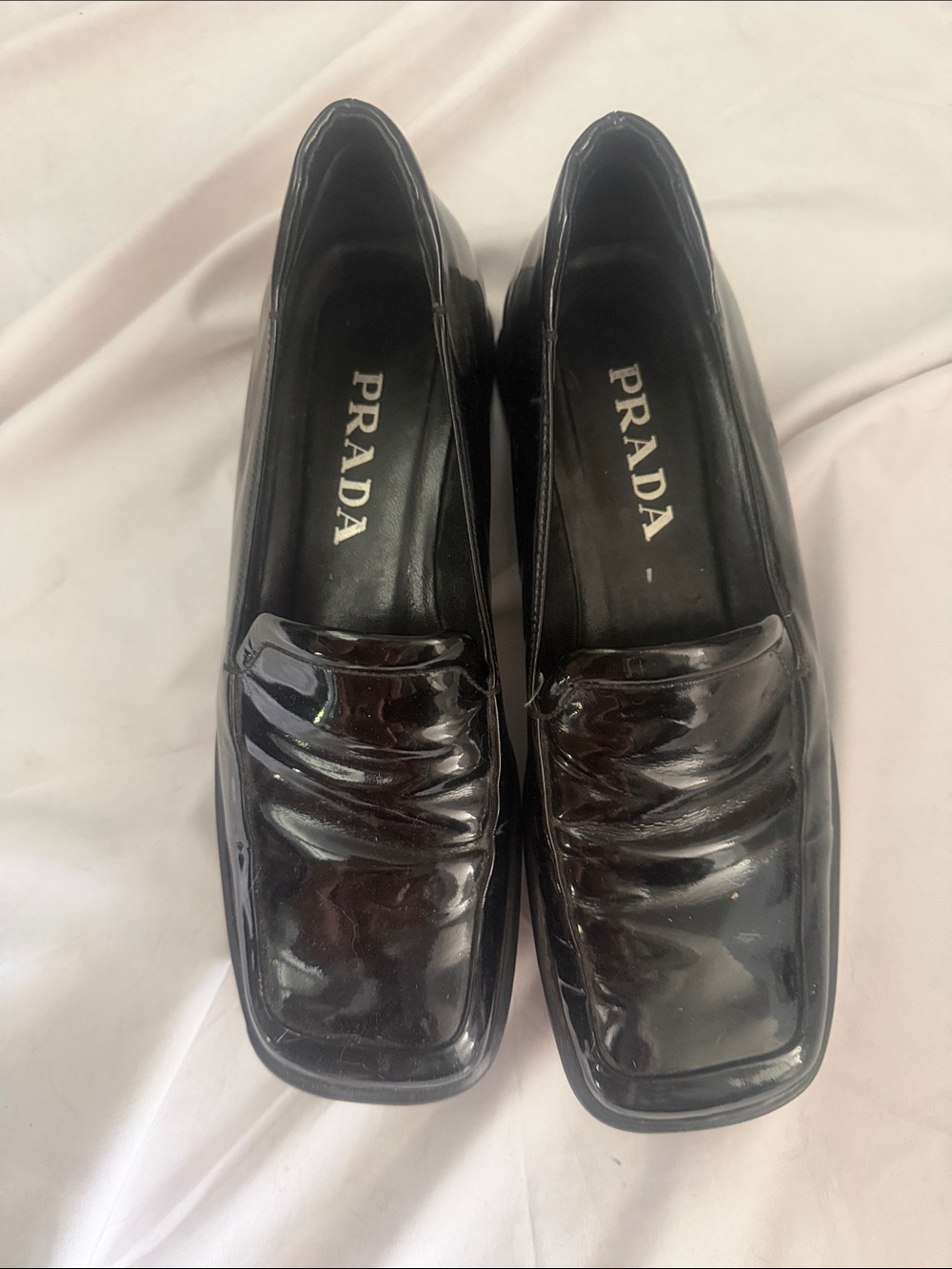 Prada Black Patent Leather Square-Toe Loafers